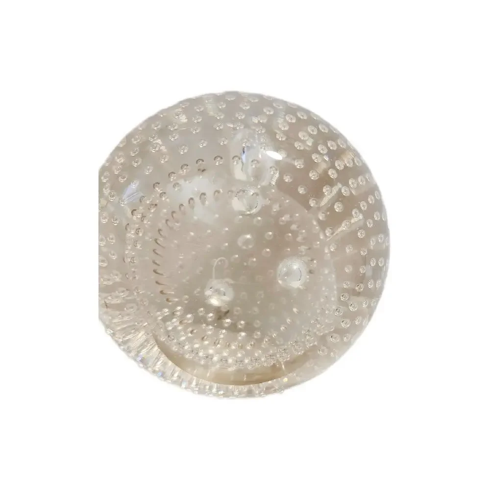 Vintage Hand Blown Clear Art Glass Sphere Paperweight, Bubbles, 3.25
